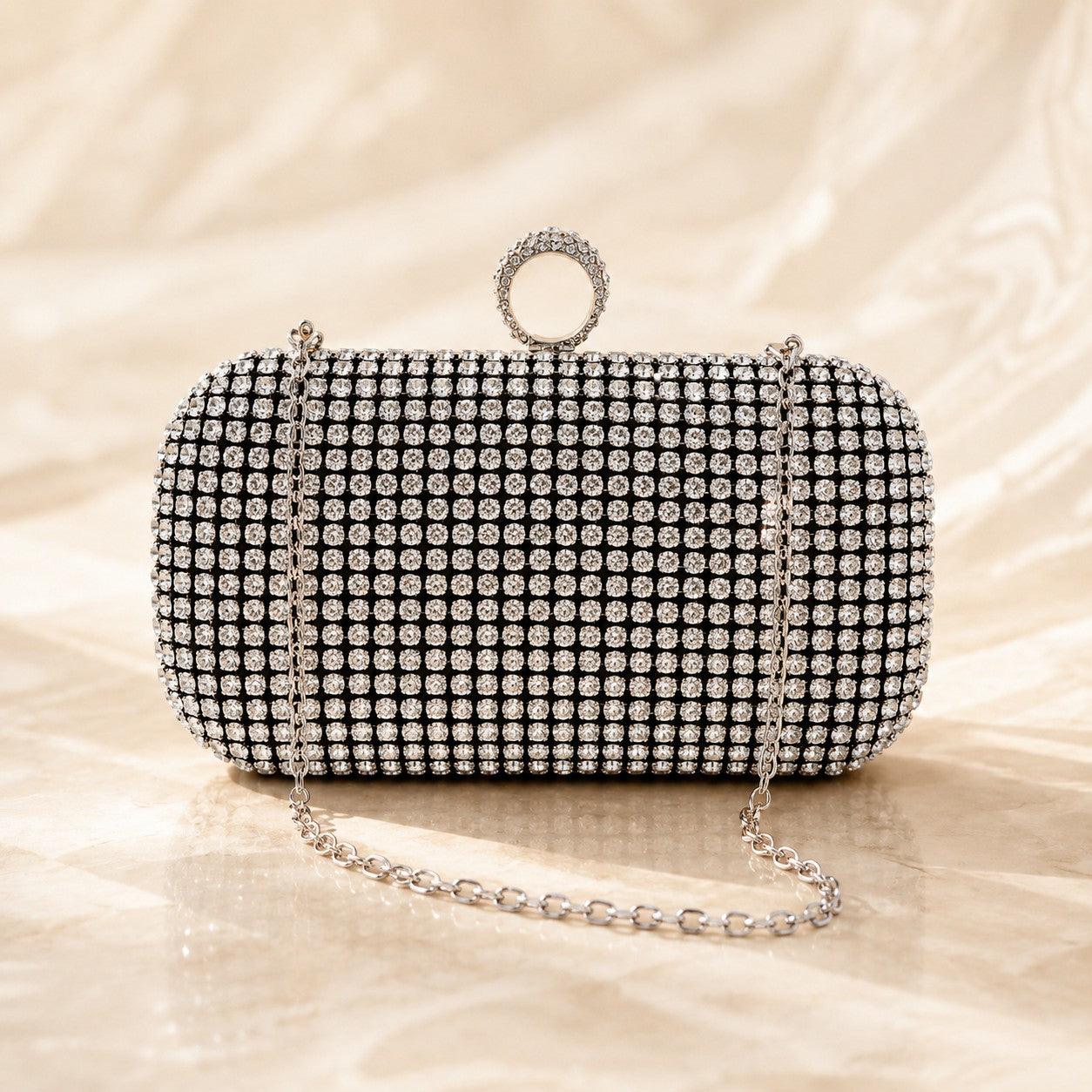 Hand diamond-encrusted dinner bag Hand bag chain small square bag 689059915170 - Black / 7 Days - COCOMELODY